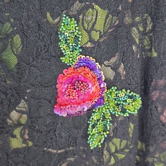 {Nicole Miller New York} 90s Y2K Lace Overlay Floral Sequins Asymmetrical Skirt - Picture 5 of 16